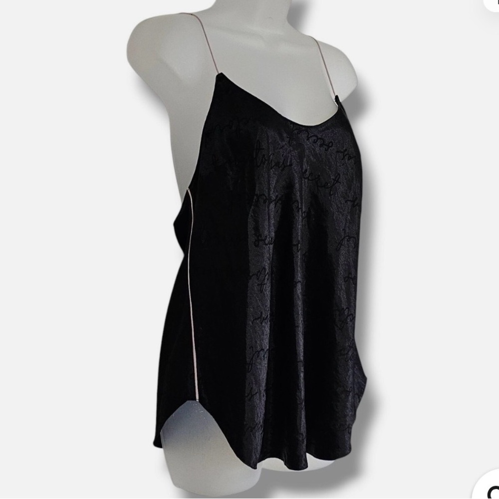 Victorias Secret Black Satin Camisole Top Size L Light Pink Straps Sexy Cami